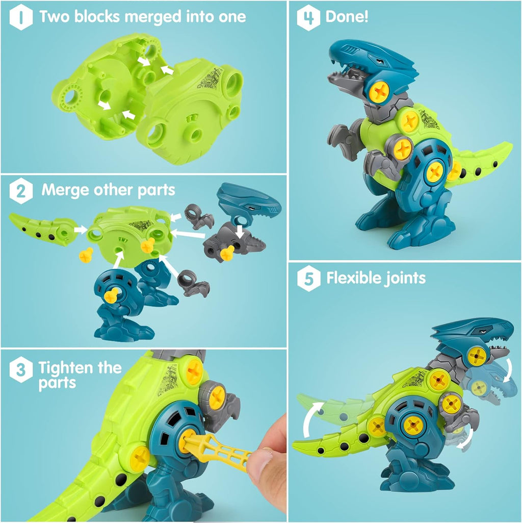 Dinosaur Toys for Kids with Storage Box Electric Drill DIY Construction Build Set