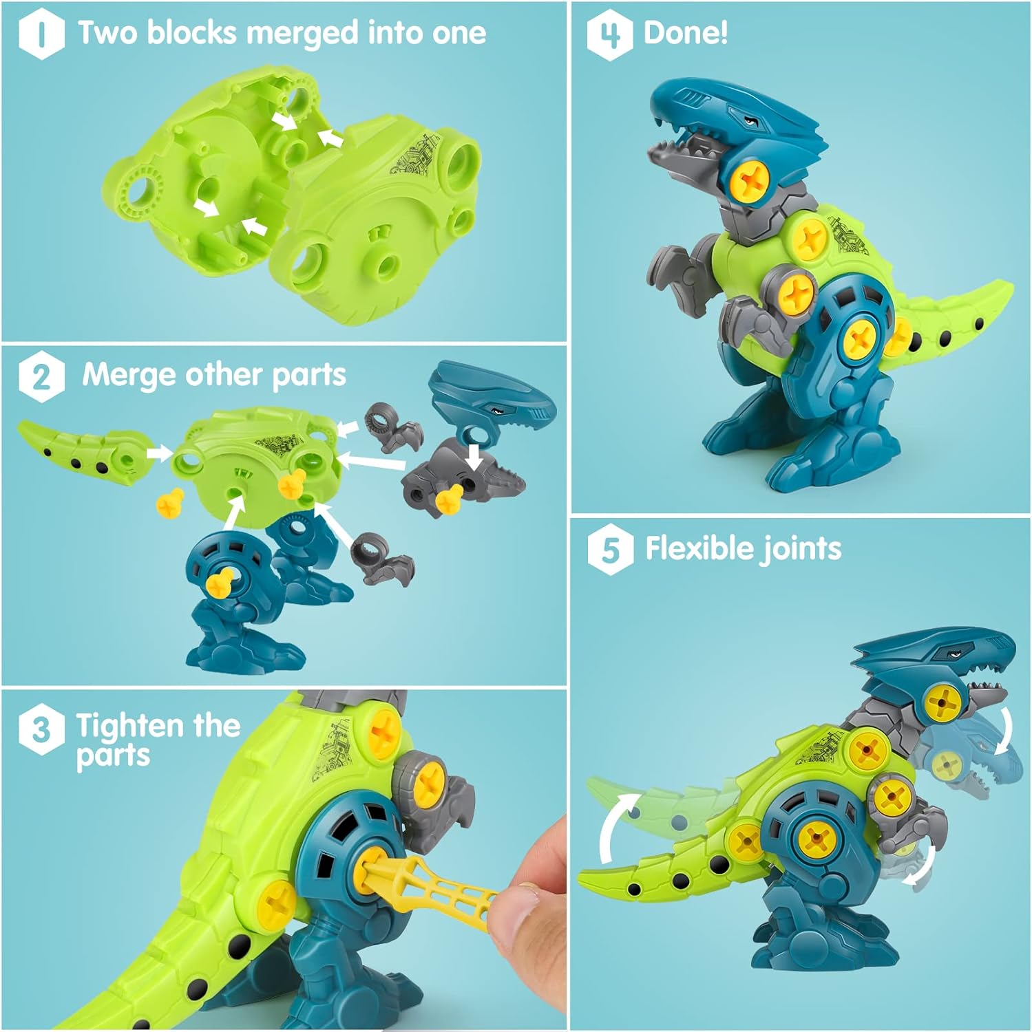 Dinosaur Toys for Kids with Storage Box Electric Drill DIY Construction Build Set